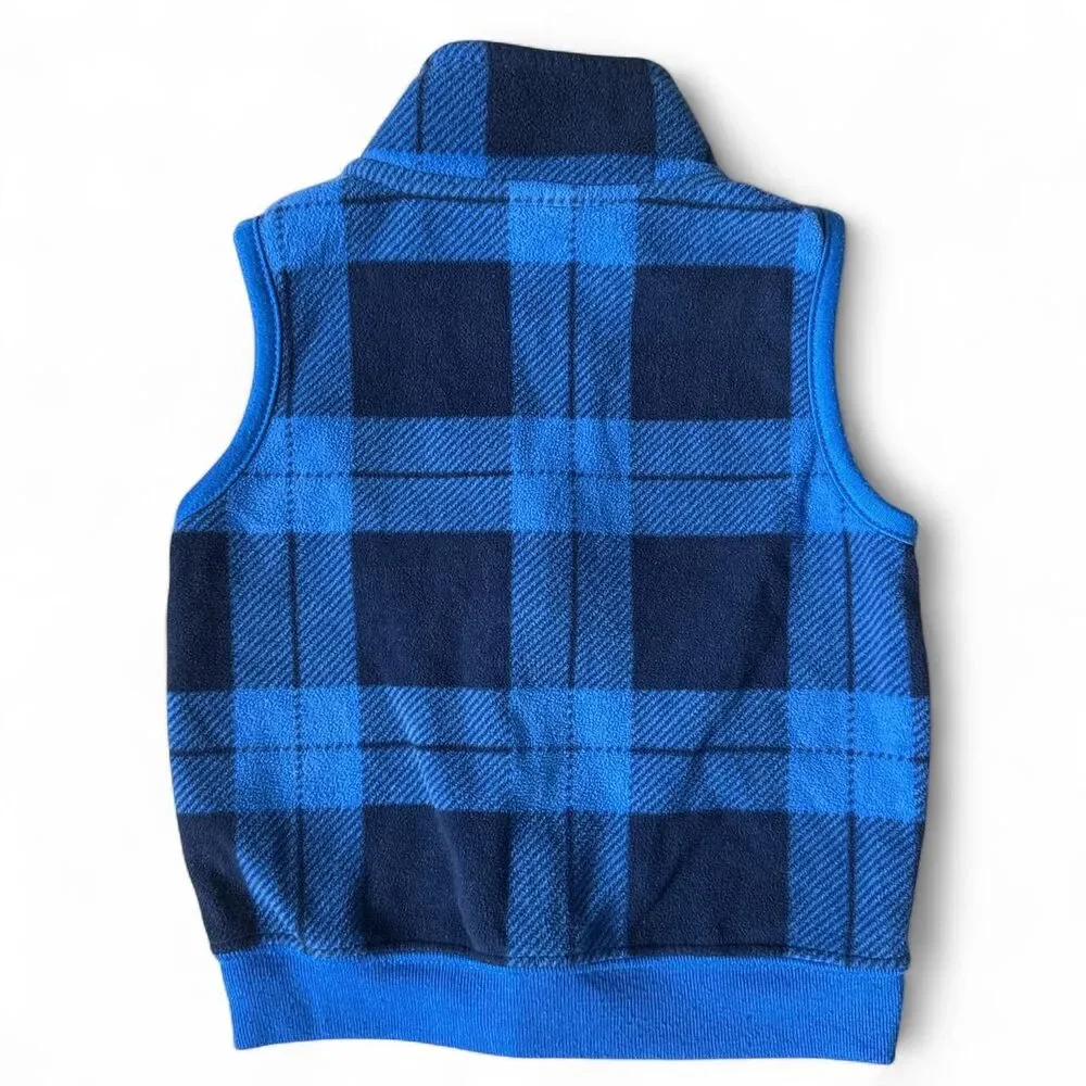 Carter’s Baby Fleece Vest Blue Buffalo Plaid Sherpa Collar Zip-Up Size 18M